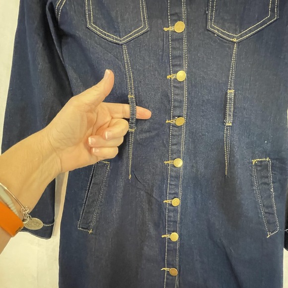 Mishan Coat Women XL Blue Denim DRESS Long Button Front Western Pockets READ - Picture 3 of 16
